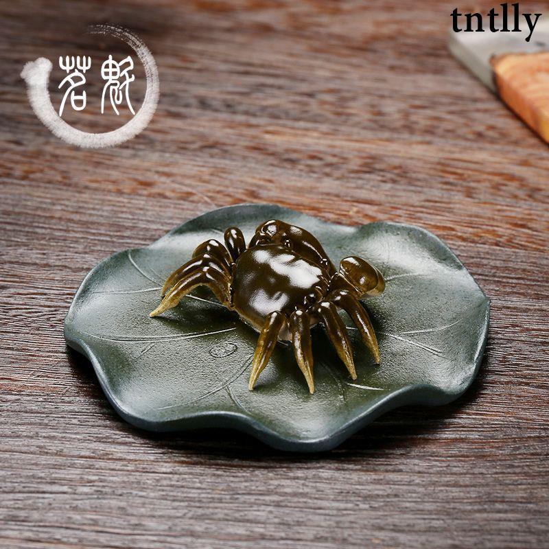 ☕茶具 禮盒裝紫砂變色荷葉螃蟹茶寵可養茶桌茶盤擺件茶藝茶玩茶道配件-細節圖9