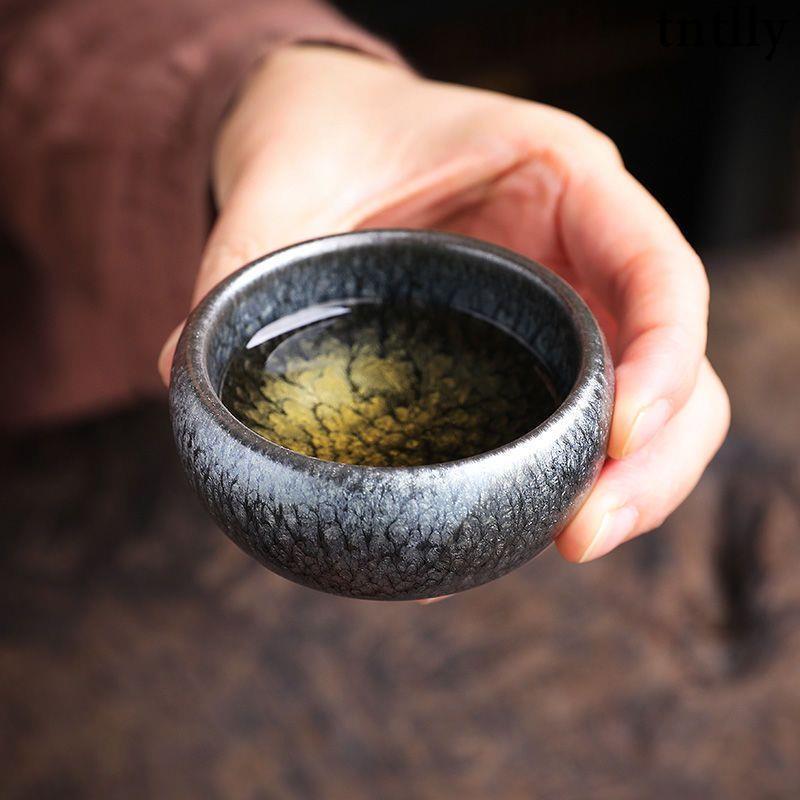 ☕茶具 建陽建盞一口杯茶盞鐵胎百花油滴六隻裝茶具套裝配件功夫茶杯小號-細節圖6