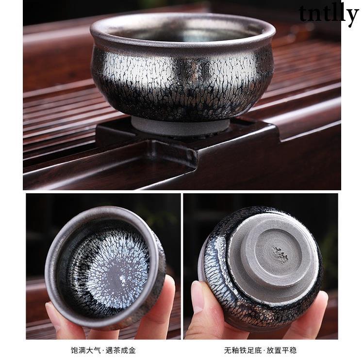☕茶具 建陽建盞一口杯茶盞鐵胎百花油滴六隻裝茶具套裝配件功夫茶杯小號-細節圖8