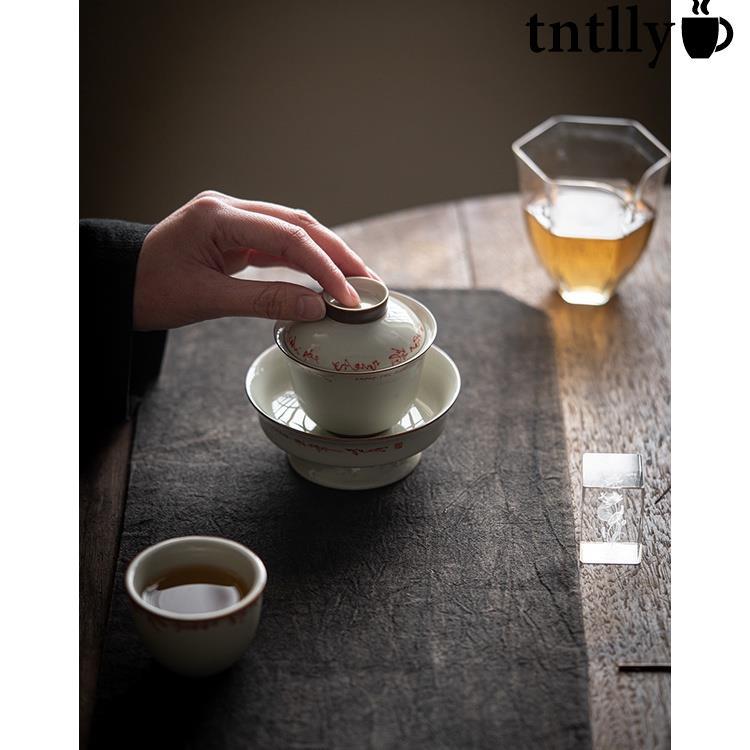 ☕九匠風 手繪草木灰詩文蓋碗 功夫茶具 陶瓷泡茶碗 文人茶室防燙泡碗 茶杯 水杯 陶瓷杯 茶碗 主人杯 汝窯-細節圖5