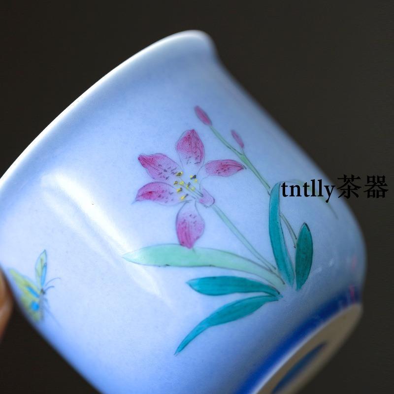 【現貨免運】紫色手繪蘭杯大容量主人杯家用陶瓷茶具喝茶碗 德化茶具-細節圖2