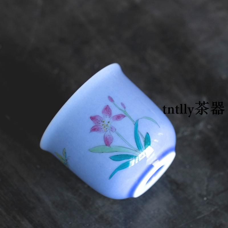 【現貨免運】紫色手繪蘭杯大容量主人杯家用陶瓷茶具喝茶碗 德化茶具-細節圖3