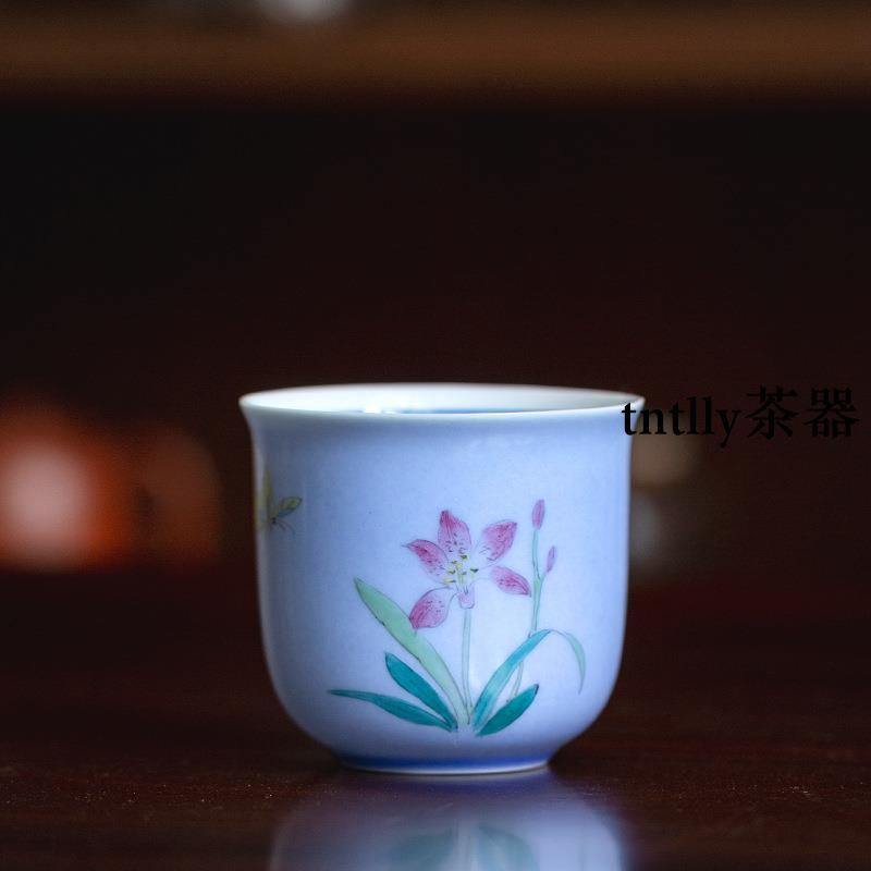 【現貨免運】紫色手繪蘭杯大容量主人杯家用陶瓷茶具喝茶碗 德化茶具-細節圖6