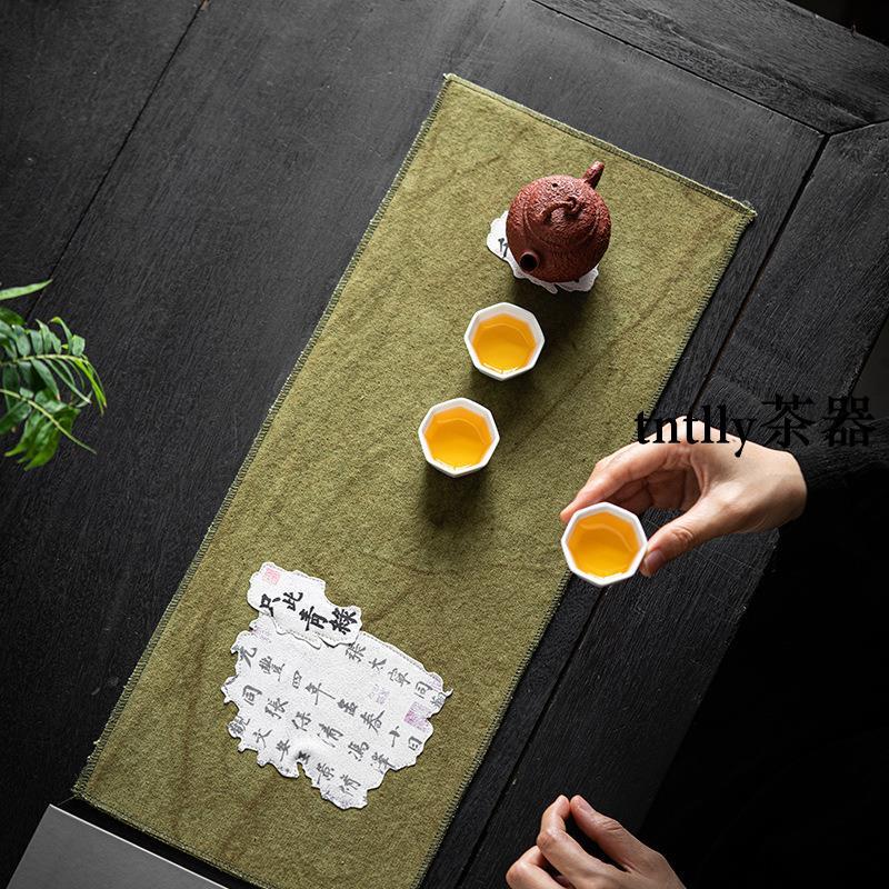【現貨免運】扎染帆布雙面茶席 創意書法禪意茶桌布茶布茶具配件布藝 德化茶具-細節圖3