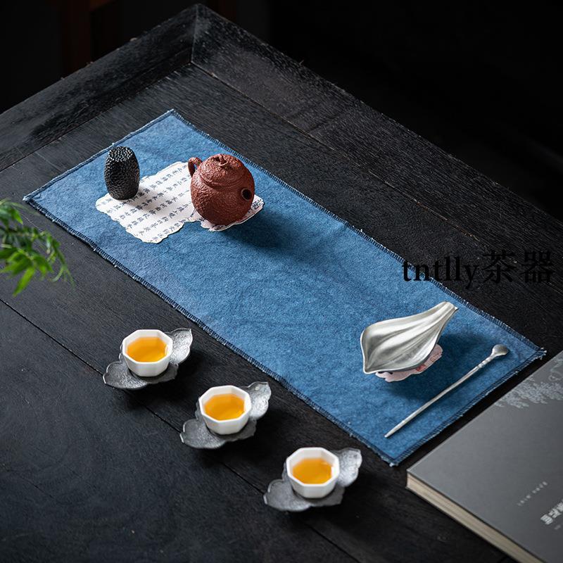 【現貨免運】扎染帆布雙面茶席 創意書法禪意茶桌布茶布茶具配件布藝 德化茶具-細節圖4