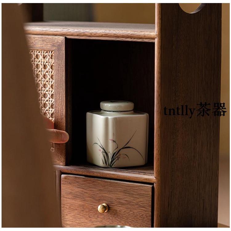 【現貨免運】草木灰手繪蘭花小號密封罐功夫茶具密封茶倉陶瓷儲茶罐 德化茶具-細節圖9