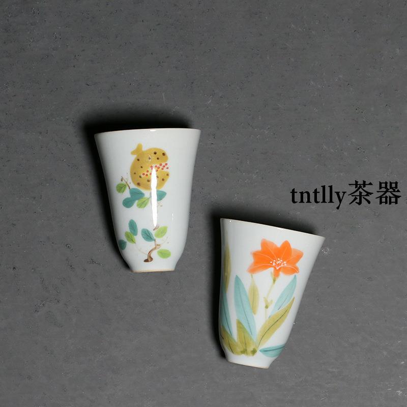 【現貨免運】手繪蘭花小號聞香杯功夫茶具釉下彩小茶杯家用單杯品茗杯 德化茶具-細節圖2