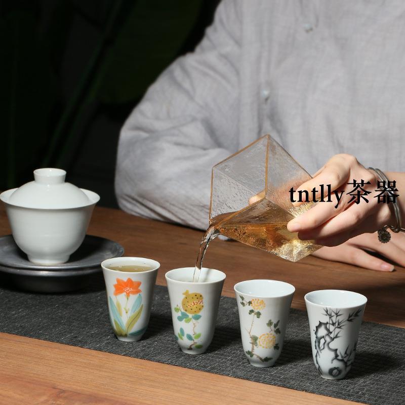 【現貨免運】手繪蘭花小號聞香杯功夫茶具釉下彩小茶杯家用單杯品茗杯 德化茶具-細節圖4