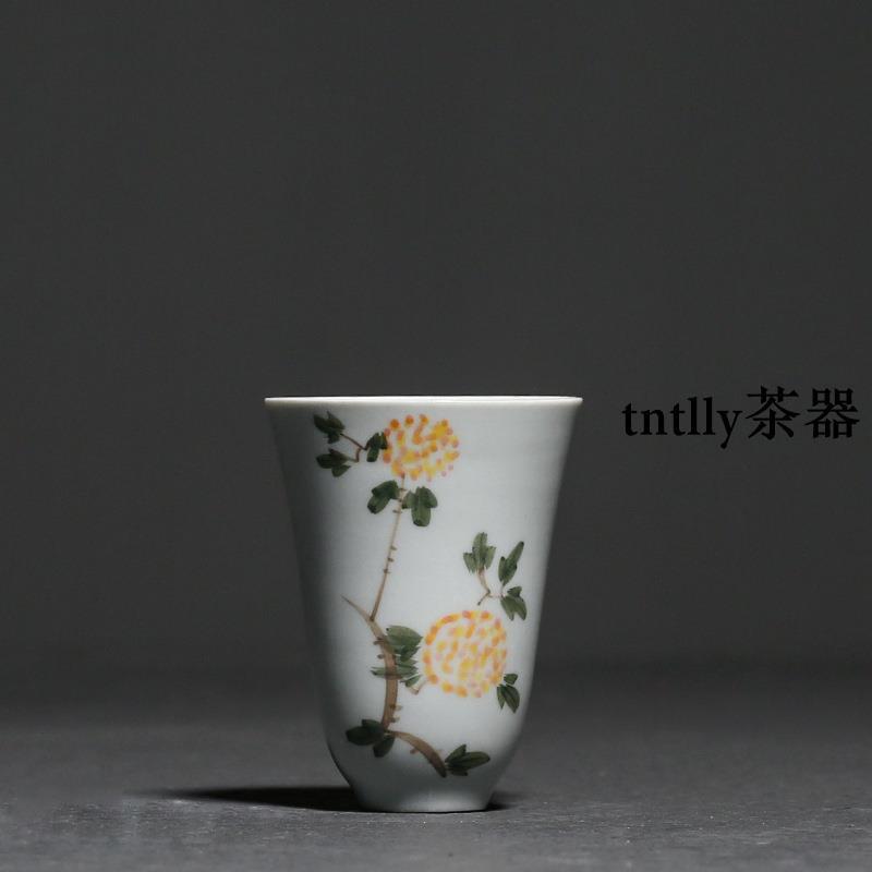 【現貨免運】手繪蘭花小號聞香杯功夫茶具釉下彩小茶杯家用單杯品茗杯 德化茶具-細節圖6