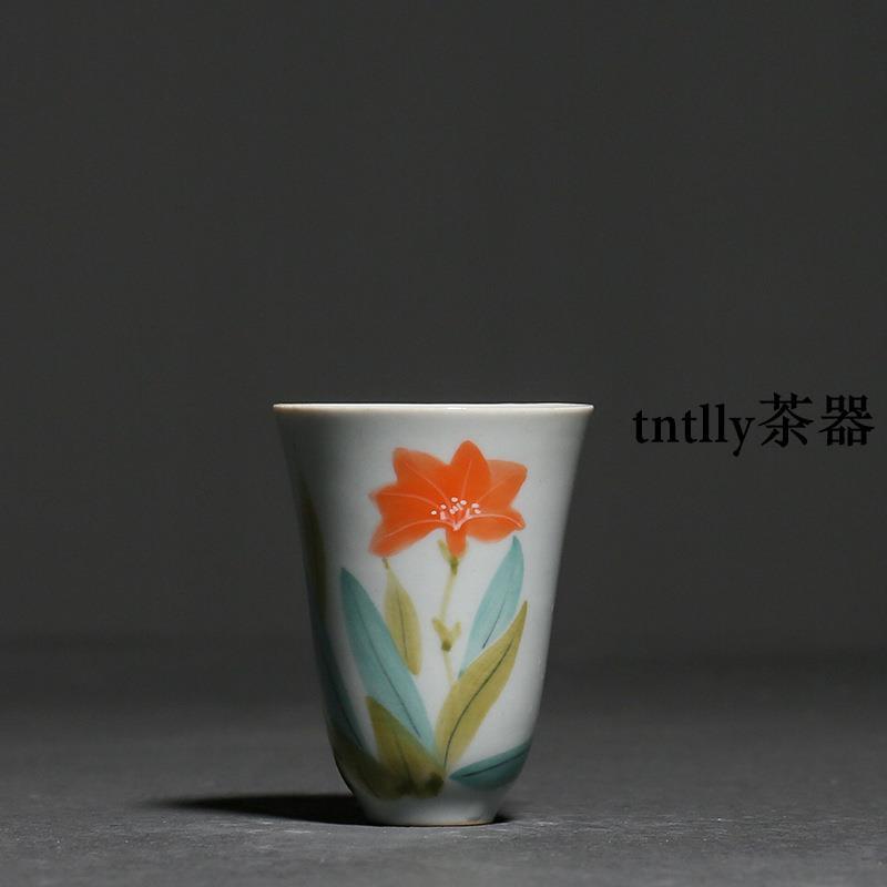 【現貨免運】手繪蘭花小號聞香杯功夫茶具釉下彩小茶杯家用單杯品茗杯 德化茶具-細節圖7