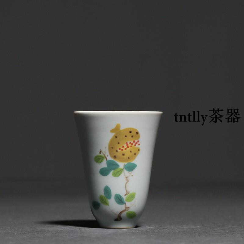 【現貨免運】手繪蘭花小號聞香杯功夫茶具釉下彩小茶杯家用單杯品茗杯 德化茶具-細節圖8