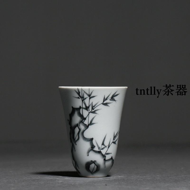 【現貨免運】手繪蘭花小號聞香杯功夫茶具釉下彩小茶杯家用單杯品茗杯 德化茶具-細節圖9
