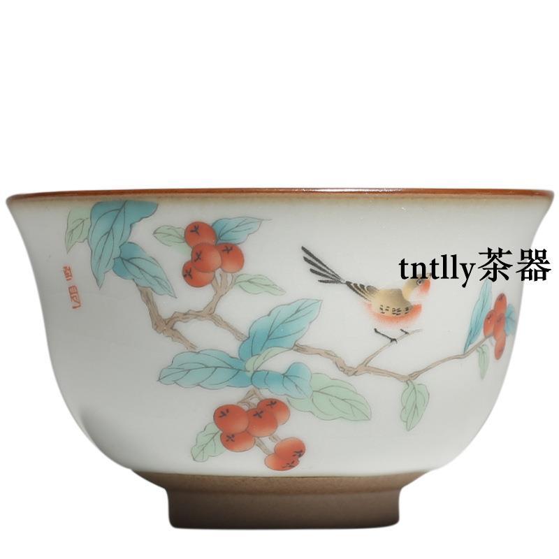 【現貨免運】復古汝窯開片家用陶瓷品茗杯功夫茶具茶杯禮盒裝品茗杯 德化茶具-細節圖5