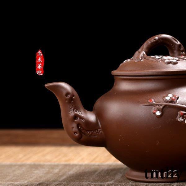 ☕茶壺 紫砂壺茶壺宜興朱泥紫砂壺彩繪梅梅花壺過濾壺仿古西施石瓢報春壺-細節圖4