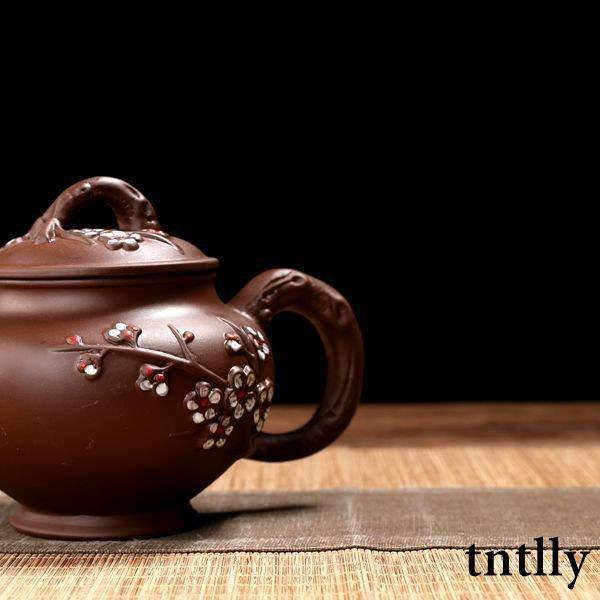 ☕茶壺 紫砂壺茶壺宜興朱泥紫砂壺彩繪梅梅花壺過濾壺仿古西施石瓢報春壺-細節圖5