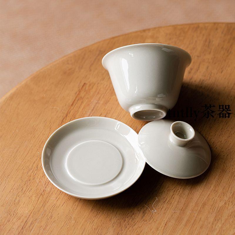 【現貨免運】草木灰蓋碗簡約素雅泡茶碗功夫茶具陶瓷敬茶碗泡茶杯 德化茶具-細節圖5