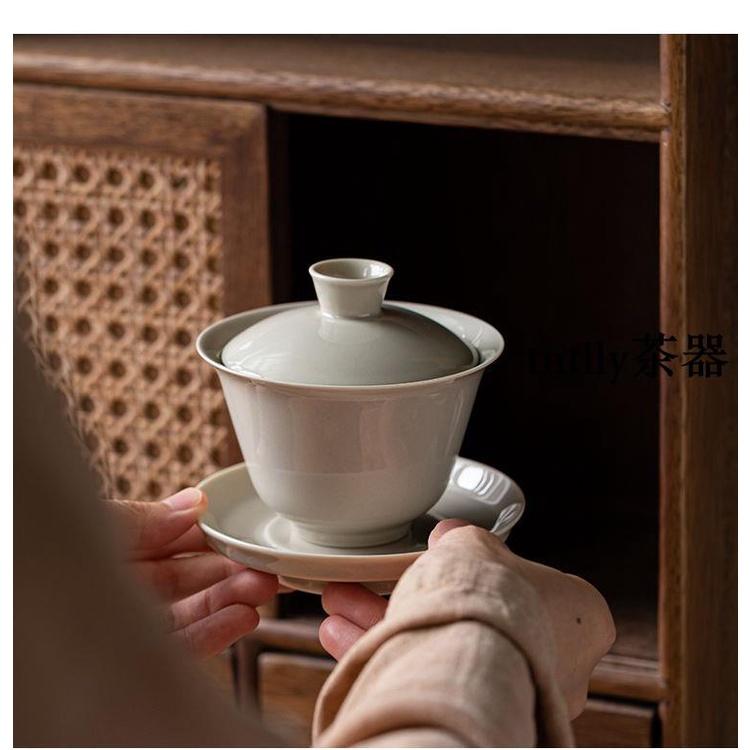 【現貨免運】草木灰蓋碗簡約素雅泡茶碗功夫茶具陶瓷敬茶碗泡茶杯 德化茶具-細節圖9