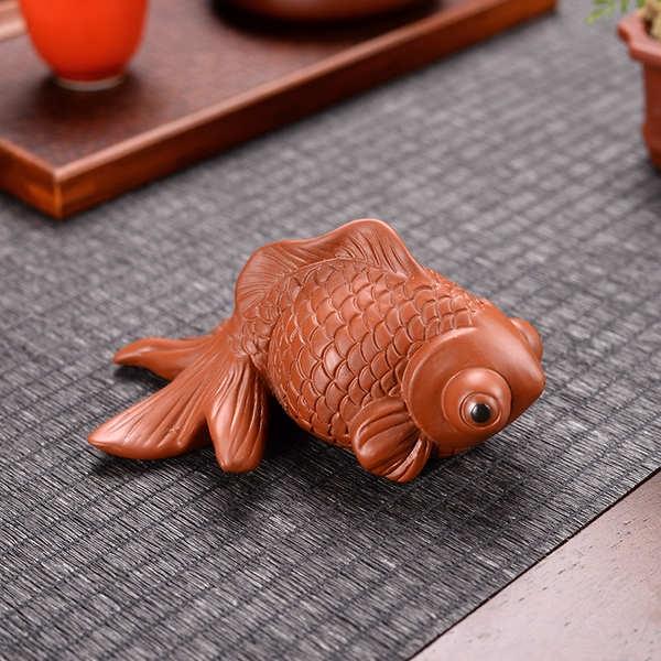☕茶寵 茶寵擺件紫砂可養遇水變色招財魚創意個性可愛茶玩茶道茶具盤配件-細節圖3