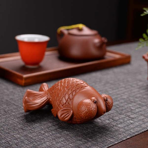 ☕茶寵茶寵擺件紫砂可養遇水變色招財魚創意個性可愛茶玩茶道茶具盤配件