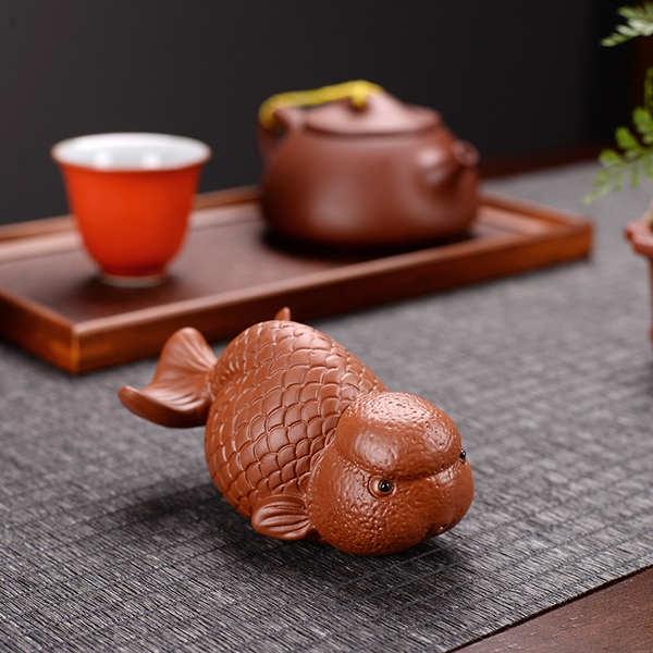 ☕茶寵 茶寵擺件紫砂可養遇水變色招財魚創意個性可愛茶玩茶道茶具盤配件-細節圖6