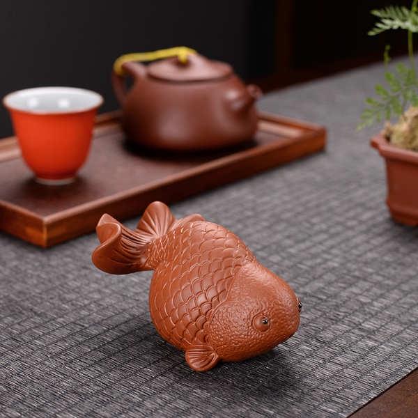☕茶寵 茶寵擺件紫砂可養遇水變色招財魚創意個性可愛茶玩茶道茶具盤配件-細節圖7