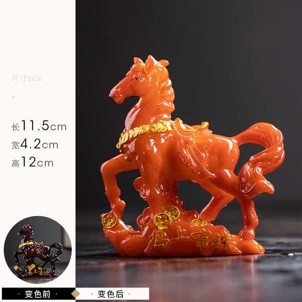 ☕茶寵 馬上有錢變色唐馬綠馬茶寵擺件創意樹脂可養精品茶玩茶具茶道配件-細節圖7