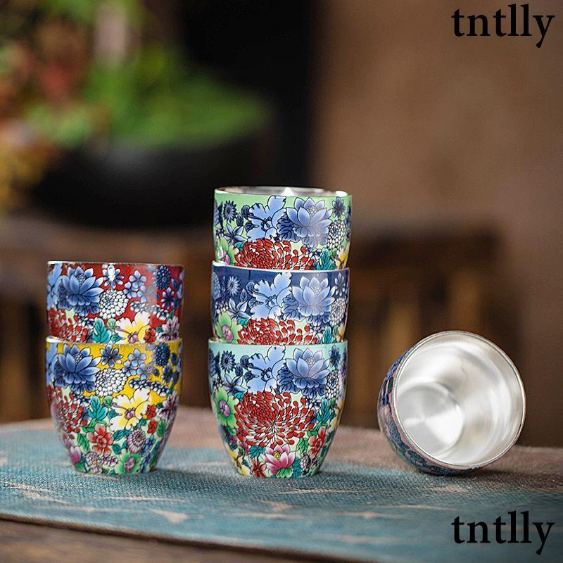 ☕茶具 純銀鎏銀茶杯陶瓷茶具茶杯功夫茶杯主人杯單杯新款6杯琺瑯彩茶杯-細節圖2