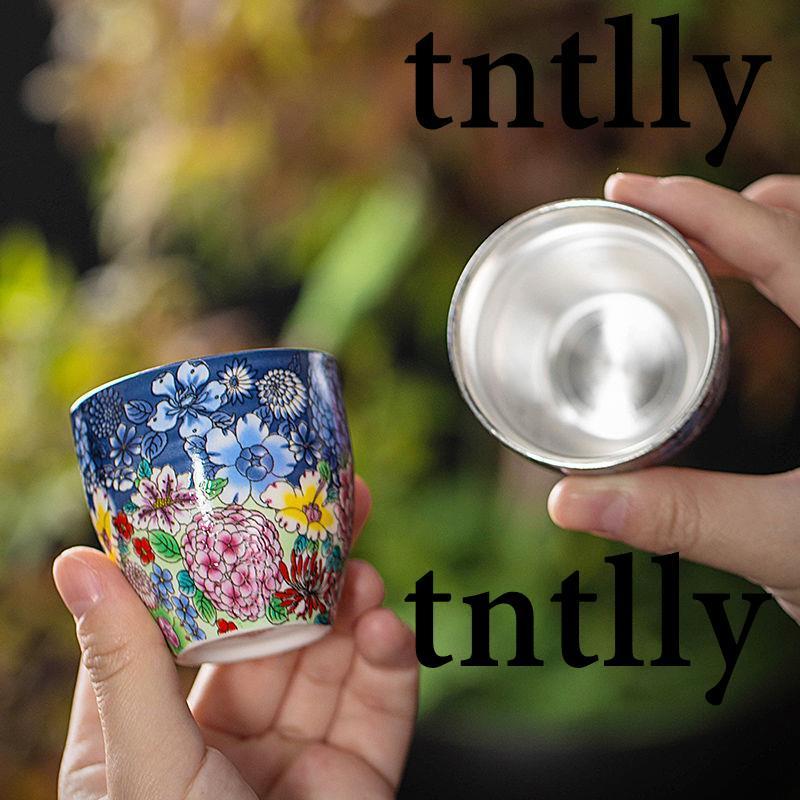 ☕茶具 純銀鎏銀茶杯陶瓷茶具茶杯功夫茶杯主人杯單杯新款6杯琺瑯彩茶杯-細節圖3