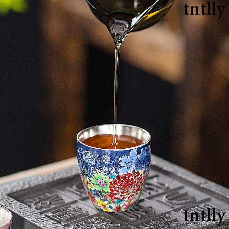 ☕茶具 純銀鎏銀茶杯陶瓷茶具茶杯功夫茶杯主人杯單杯新款6杯琺瑯彩茶杯-細節圖4
