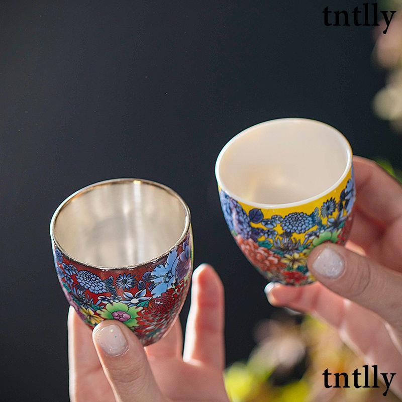 ☕茶具 純銀鎏銀茶杯陶瓷茶具茶杯功夫茶杯主人杯單杯新款6杯琺瑯彩茶杯-細節圖6