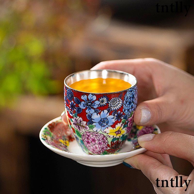 ☕茶具 純銀鎏銀茶杯陶瓷茶具茶杯功夫茶杯主人杯單杯新款6杯琺瑯彩茶杯-細節圖7