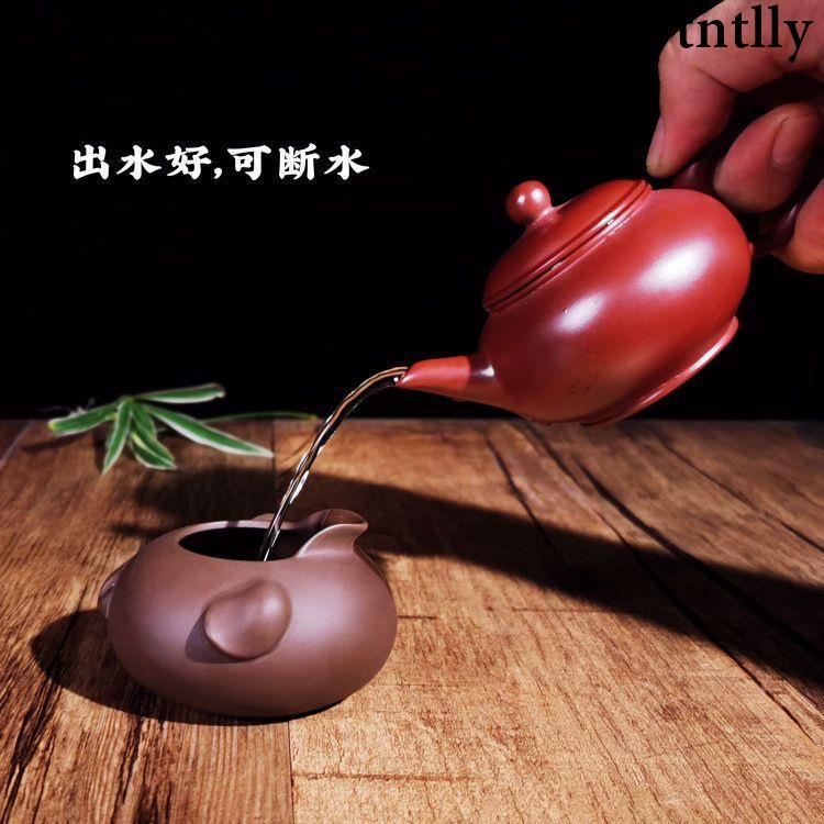 ☕茶具 潮州手拉壺入門級小容量手工壺功夫茶具朱泥斷水思亭壺水準仿古壺-細節圖9