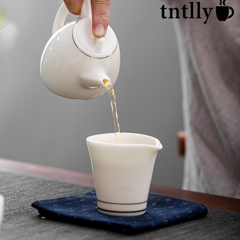 ☕羊脂玉茶壺 陶瓷三才蓋碗 功夫茶具 側把茶壺 汝窯茶壺 簡約家用辦公室茶壺 茶水分離壺 壺-細節圖2