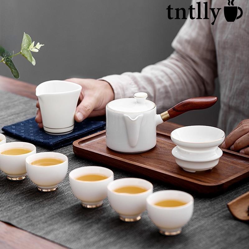 ☕羊脂玉茶壺 陶瓷三才蓋碗 功夫茶具 側把茶壺 汝窯茶壺 簡約家用辦公室茶壺 茶水分離壺 壺-細節圖4