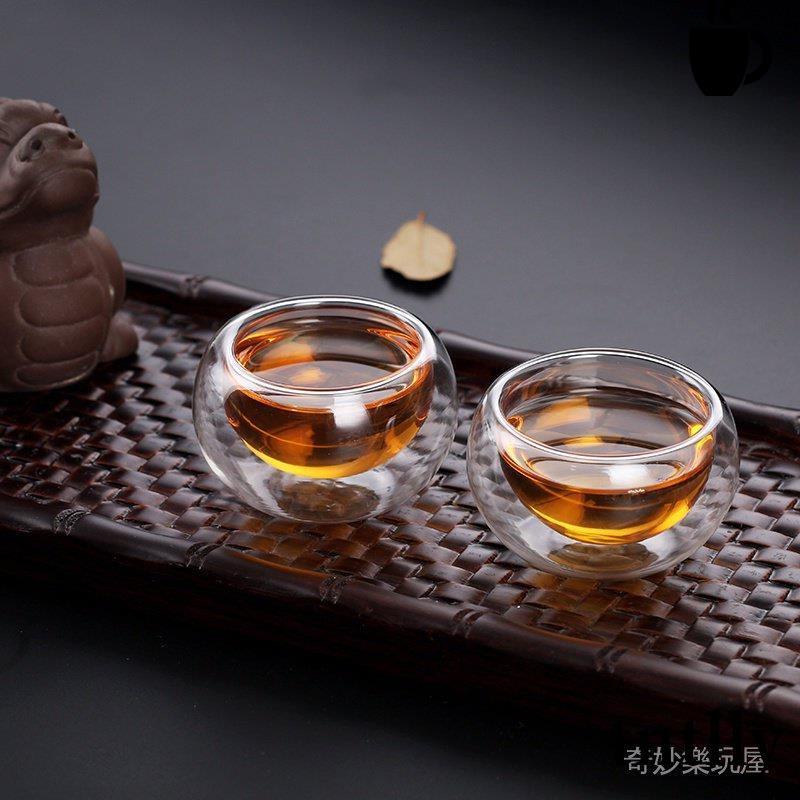 ☕茶具 雙層透明玻璃小茶杯 加厚耐熱防燙六隻裝小茶杯茶道茗品茶具套裝-細節圖2