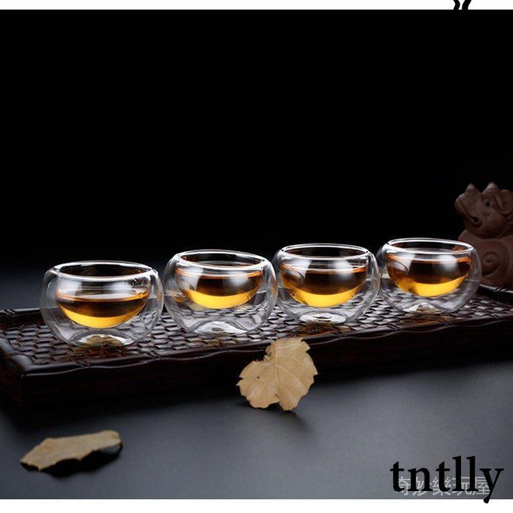 ☕茶具 雙層透明玻璃小茶杯 加厚耐熱防燙六隻裝小茶杯茶道茗品茶具套裝-細節圖7