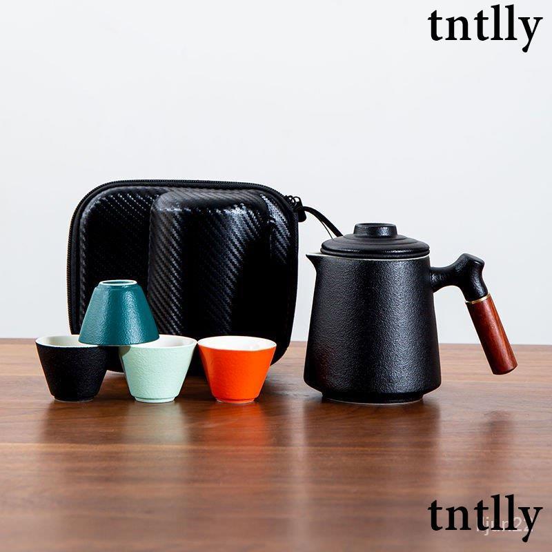 ☕茶壺 陶瓷快客杯一壺四杯便攜式旅行茶具小套裝戶外包簡易隨身茶壺茶杯-細節圖2