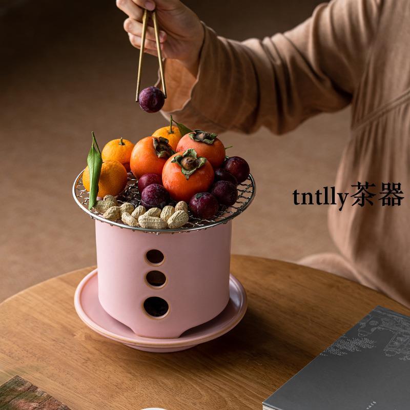 【現貨免運】圍爐煮茶烤火爐子茶爐煮茶炭爐陶罐煮茶罐粉色少女小清新家用碳爐 德化茶具-細節圖3