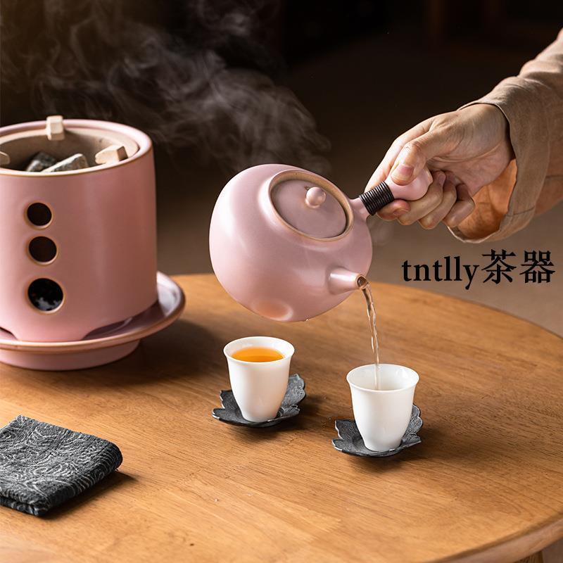 【現貨免運】圍爐煮茶烤火爐子茶爐煮茶炭爐陶罐煮茶罐粉色少女小清新家用碳爐 德化茶具-細節圖4