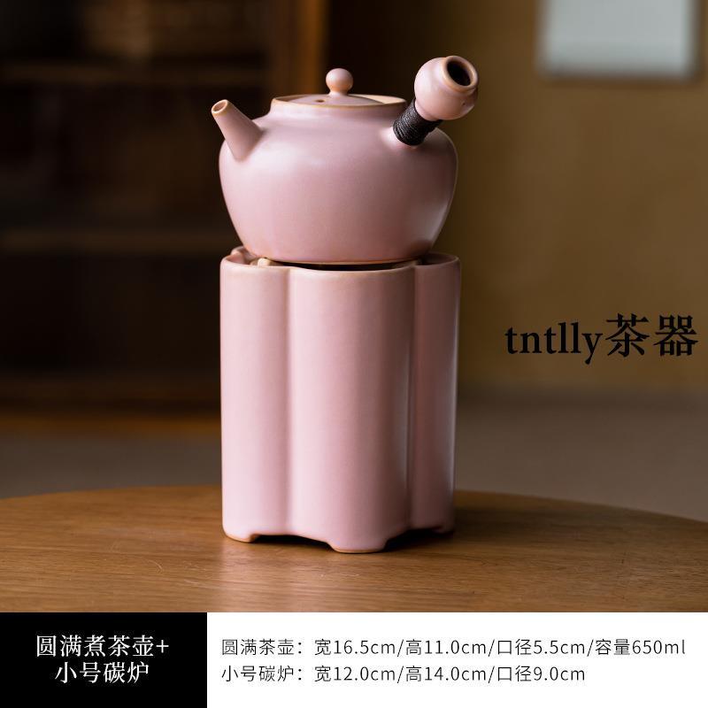【現貨免運】圍爐煮茶烤火爐子茶爐煮茶炭爐陶罐煮茶罐粉色少女小清新家用碳爐 德化茶具-細節圖7