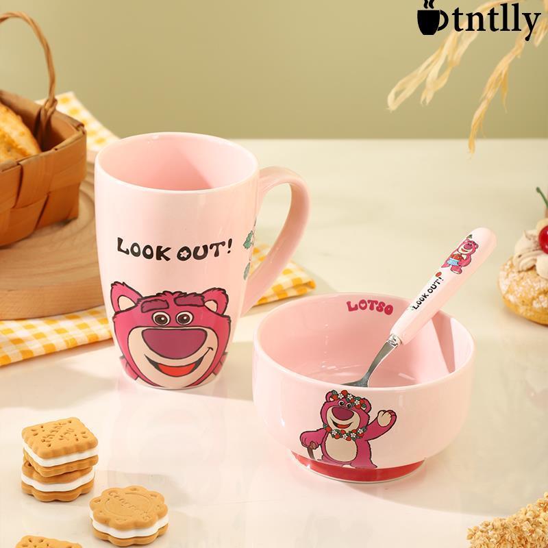 ☕咖啡杯 茶杯 陶瓷碗馬克杯不鏽鋼湯匙餐具4件禮盒草莓熊/米妮/唐老鴨彩盒套裝-細節圖3