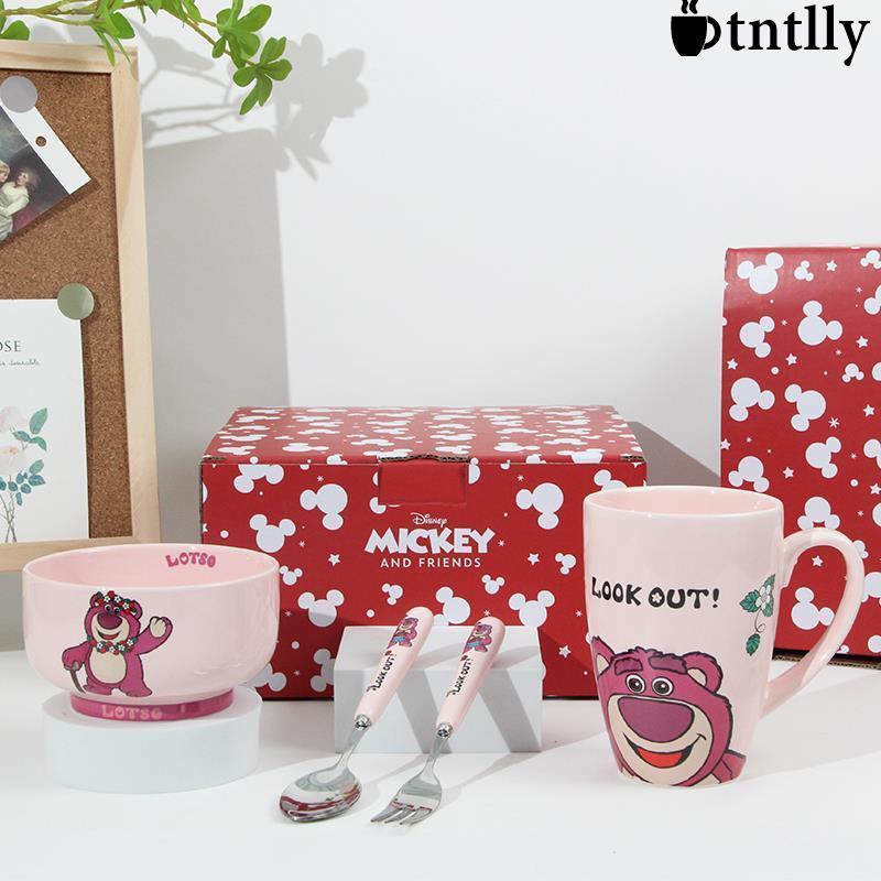 ☕咖啡杯 茶杯 陶瓷碗馬克杯不鏽鋼湯匙餐具4件禮盒草莓熊/米妮/唐老鴨彩盒套裝-細節圖5