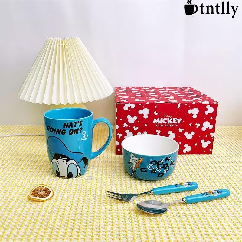 ☕咖啡杯 茶杯 陶瓷碗馬克杯不鏽鋼湯匙餐具4件禮盒草莓熊/米妮/唐老鴨彩盒套裝-細節圖6