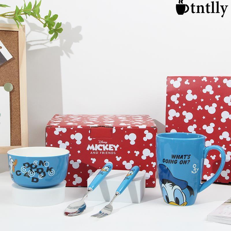 ☕咖啡杯 茶杯 陶瓷碗馬克杯不鏽鋼湯匙餐具4件禮盒草莓熊/米妮/唐老鴨彩盒套裝-細節圖7