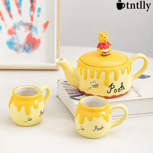 ☕咖啡杯 茶杯 創意卡通小熊維尼噗噗陶瓷茶壺一壺兩杯可愛立體3D造型馬克杯牛奶杯麥片杯水杯
