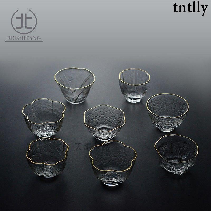 ☕茶具 透明玻璃茶杯 主人杯 品茗杯 花茶杯 创意描金玻璃茶杯 功夫小茶杯 高档日式简约锤纹-細節圖2