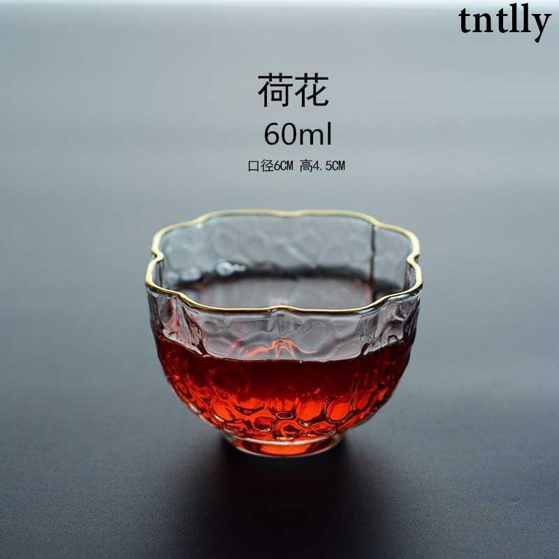 ☕茶具 透明玻璃茶杯 主人杯 品茗杯 花茶杯 创意描金玻璃茶杯 功夫小茶杯 高档日式简约锤纹-細節圖3
