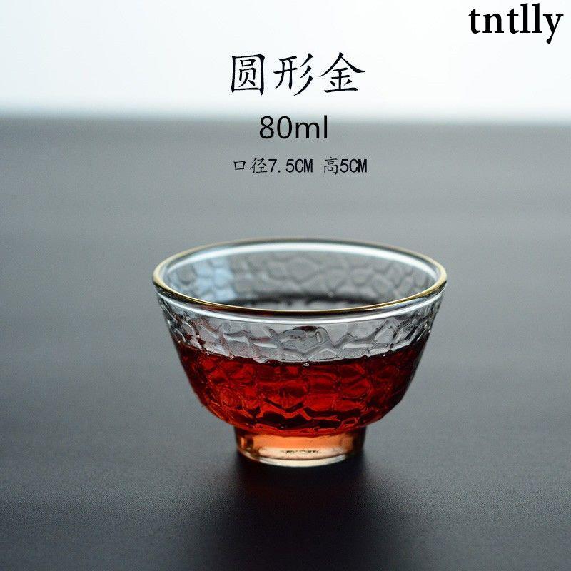 ☕茶具 透明玻璃茶杯 主人杯 品茗杯 花茶杯 创意描金玻璃茶杯 功夫小茶杯 高档日式简约锤纹-細節圖7