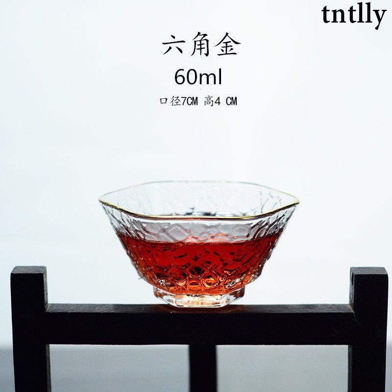 ☕茶具 透明玻璃茶杯 主人杯 品茗杯 花茶杯 创意描金玻璃茶杯 功夫小茶杯 高档日式简约锤纹-細節圖8