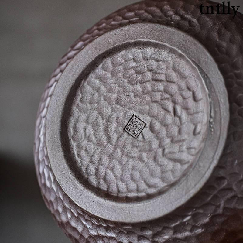 ☕茶具 鎏金粗陶茶洗水培大號筆洗陶瓷水盂茶碗茶渣桶禪意日式茶道配件-細節圖2